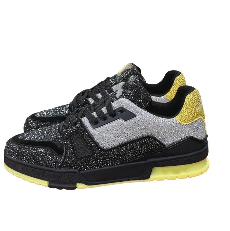Fashionable Low-Top Unisex Trainer Shoes with Diamond Print High-Top Version Men's Sport Shoes Breathable Wear-Resistant Rubb...
