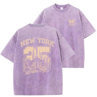 New York City Funny Print  Woman T Shirts Summer Vintage Washed Cotton Breathable Tee Shirt Fashion Casual Home Tshirt