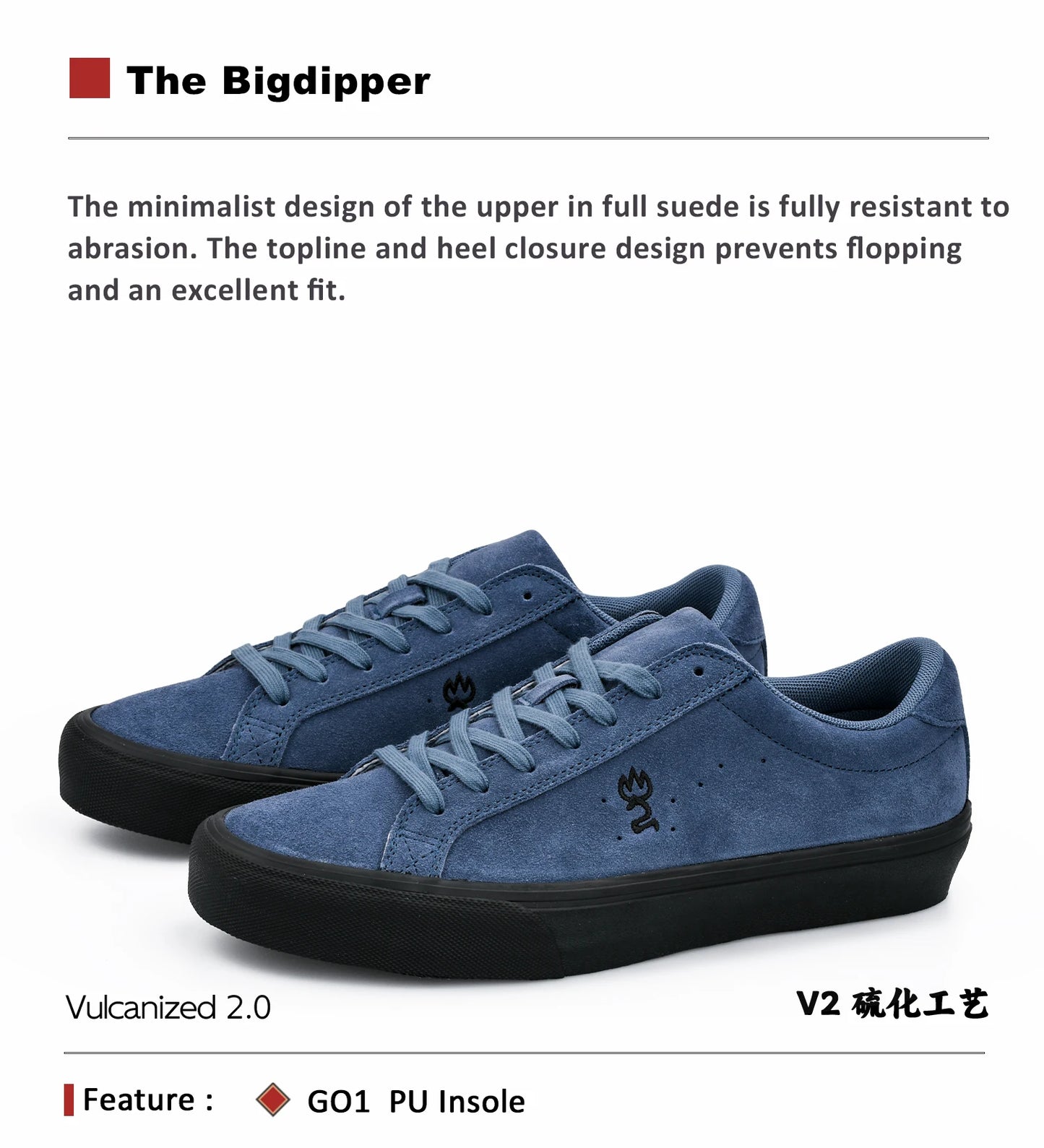 Goluck Designer Skate Shoes For Skateboarding Unisex Suede Leather Blue Trainers  Rubber Sole Sport sneake Walking Casual  Shoe