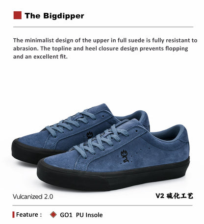 Goluck Designer Skate Shoes For Skateboarding Unisex Suede Leather Blue Trainers  Rubber Sole Sport sneake Walking Casual  Shoe