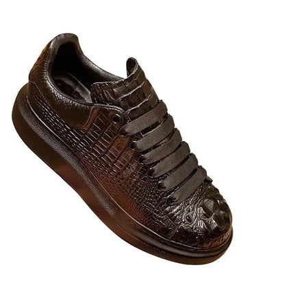 New summer crocodile print black men's breathable shoes running casual sports board shoes natural cowhide soft sole shoes