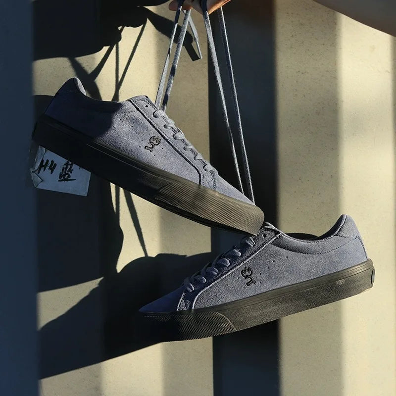 Goluck Designer Skate Shoes For Skateboarding Unisex Suede Leather Blue Trainers  Rubber Sole Sport sneake Walking Casual  Shoe