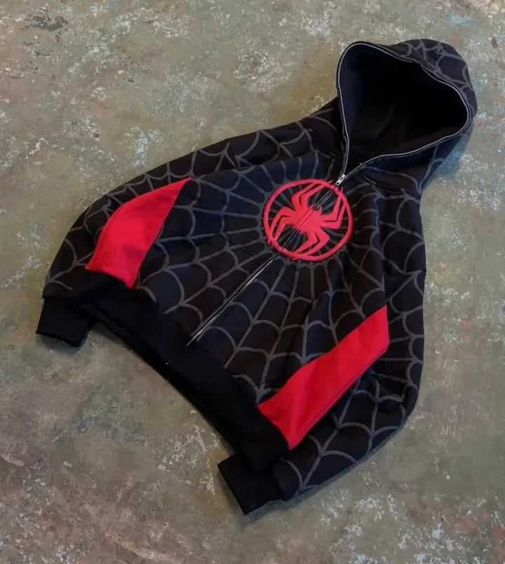 Y2K Spider 3D Print Oversized Zip Hoodie