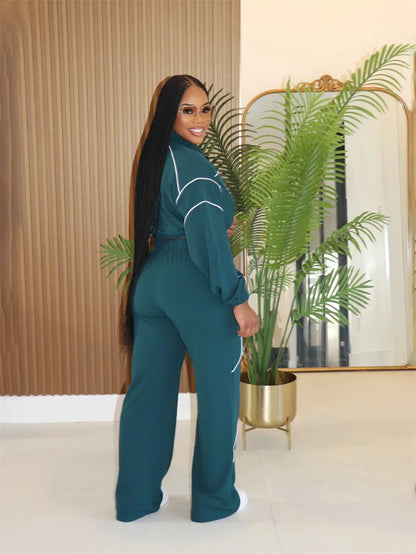 Doyerl Striped Casual Tracksuit Woman Two Piece Set Sports Workout Zipper Long Sleeve Jacket Coat and Sweatpants Matching Sets