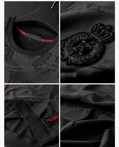 Minglu Jacquard Summer Men's Sets Round Collar Short Sleeve Male T-shirts Luxury Elastic Waist Pants Sport Casual Man Tracksuit