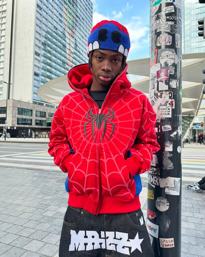 Y2K Spider 3D Print Oversized Zip Hoodie