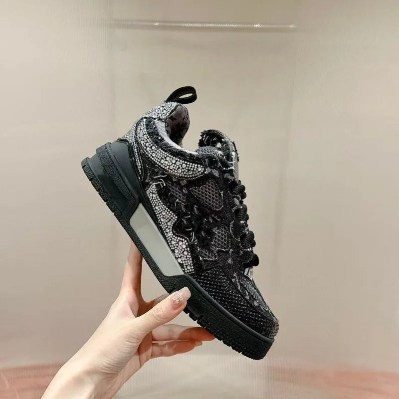 Fashionable Low-Top Unisex Trainer Shoes with Diamond Print High-Top Version Men's Sport Shoes Breathable Wear-Resistant Rubb...
