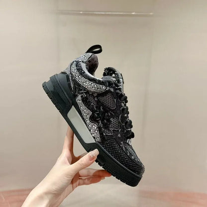 Fashionable Low-Top Unisex Trainer Shoes with Diamond Print High-Top Version Men's Sport Shoes Breathable Wear-Resistant Rubb...