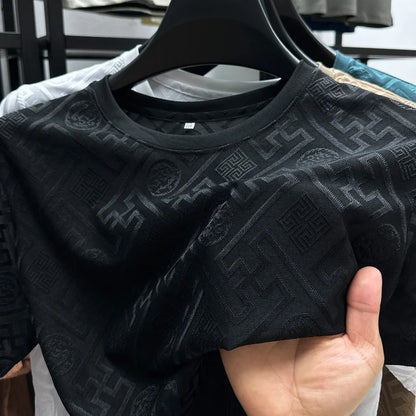 Brand Ice Silk Breathable Short Sleeve Men's O-neck Fashion Designer 2025 Summer Cool and Comfortable T-shirt Men's Wear