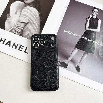 Luxury Retro Petal Flower Large Window Phone Case For iPhone 17 16 15 14 13 Pro Max Fashion 3D Wrinkle Texture Shockproof Cover