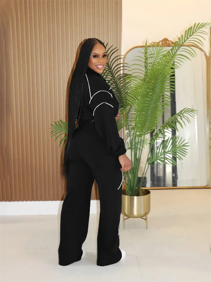 Doyerl Striped Casual Tracksuit Woman Two Piece Set Sports Workout Zipper Long Sleeve Jacket Coat and Sweatpants Matching Sets