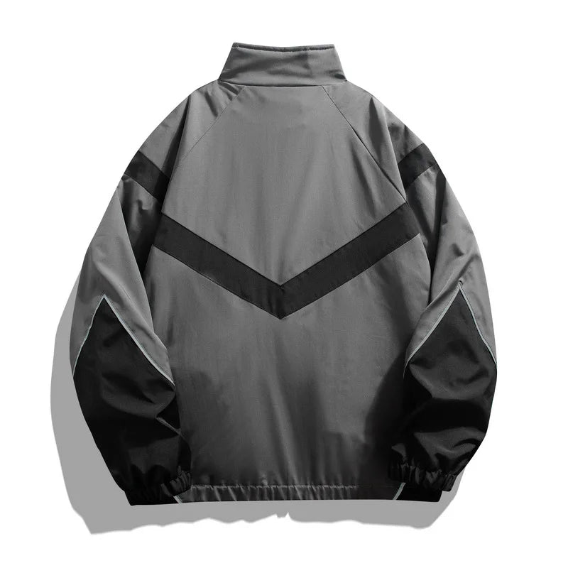 2025 New Men's Autumn Jacket with Reflective Splicing Stand Up Collar Spring and Autumn Sports and Leisure Windproof Jacket