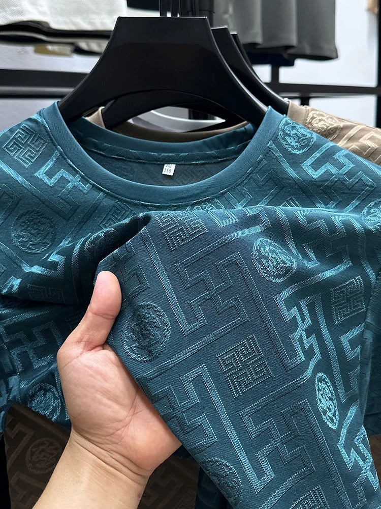 Brand Ice Silk Breathable Short Sleeve Men's O-neck Fashion Designer 2025 Summer Cool and Comfortable T-shirt Men's Wear
