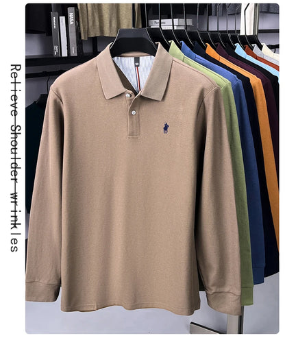 100% cotton high-end brand long sleeve polo shirt new Paul pony embroidery luxury comfort men's business leisure lapel T-shirt