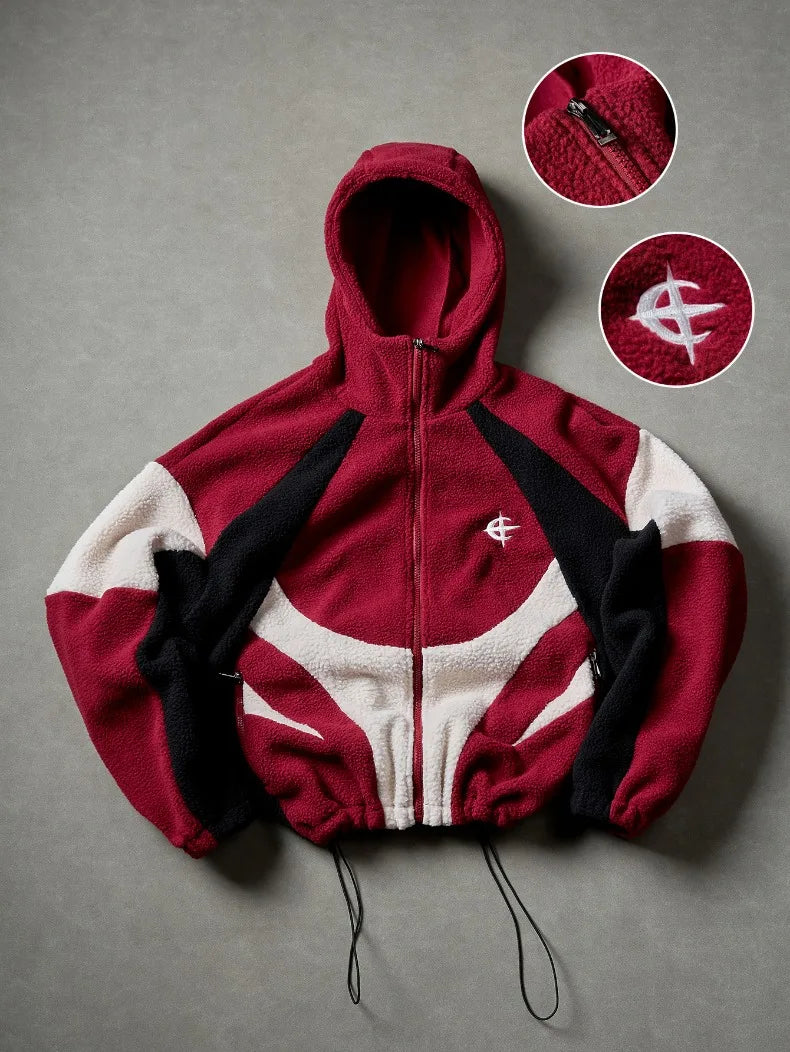 Men's Fleece Patchwork Streetwear Hoodie Jacket