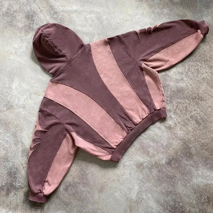 American Harajuku Fashion Color Matching Creative Pattern Patchwork Pullover 2000s Street Rock Vitality Long Sleeve Loose Hoodie