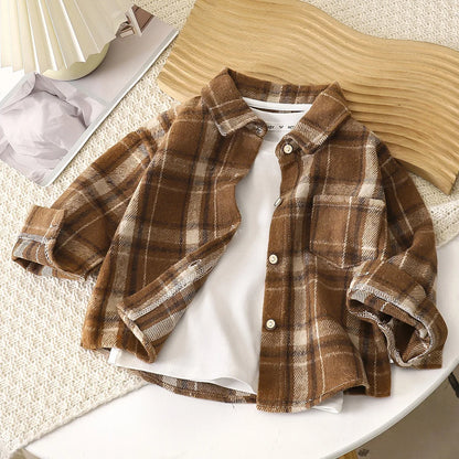1PCS Autumn Blouses & Shirts New Spring Boy Shirt Plaid Long-sleeved Children's Fashion Tops Boys Handsome Spring Jacket Shirt