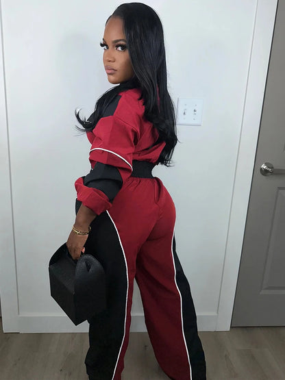 Fashion Women Windbreaker Set Color Block Long Sleeve Zipper Tops and Sweatpants 2025 Fall 2 Piece Sets Streetwear Outfits New