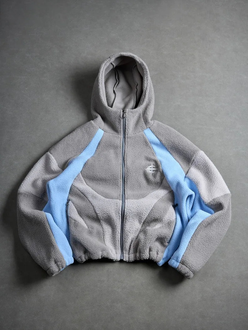 Men's Fleece Patchwork Streetwear Hoodie Jacket