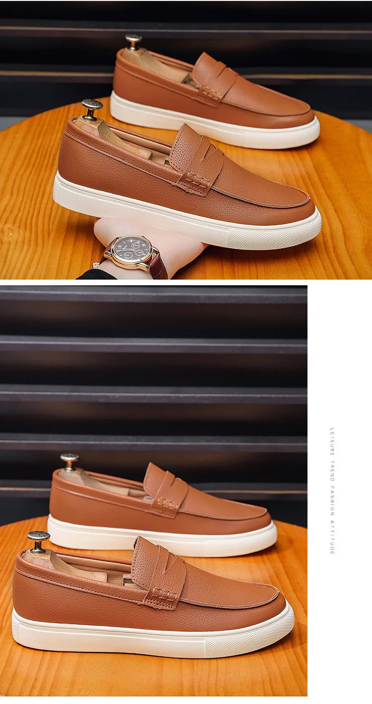 Casual Slip-On Men's Bean Oes Spring 2026 New Sle Comfortable Leather Sneakers Breathable Round Toe Flat Heel PU Lined