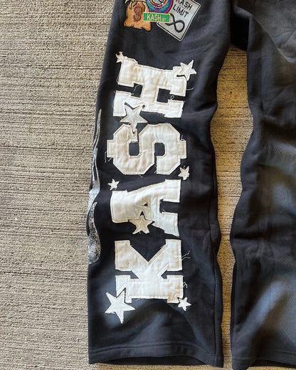 American Y2K Pants Baggy Sweatpants Letter Patch Retro Double Layer Design Men Hip Hop Gothic Elastic Waist Jogging Casual Pants