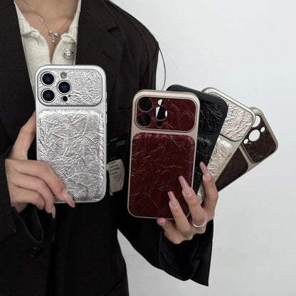 Luxury Retro Petal Flower Large Window Phone Case For iPhone 17 16 15 14 13 Pro Max Fashion 3D Wrinkle Texture Shockproof Cover