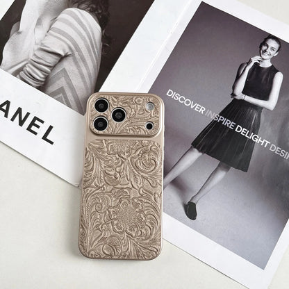 Luxury Retro Petal Flower Large Window Phone Case For iPhone 17 16 15 14 13 Pro Max Fashion 3D Wrinkle Texture Shockproof Cover