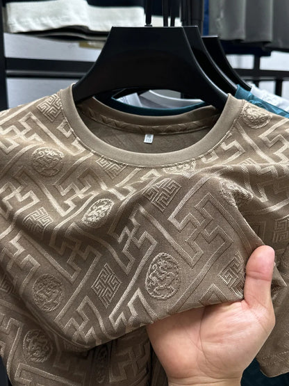 Brand Ice Silk Breathable Short Sleeve Men's O-neck Fashion Designer 2025 Summer Cool and Comfortable T-shirt Men's Wear