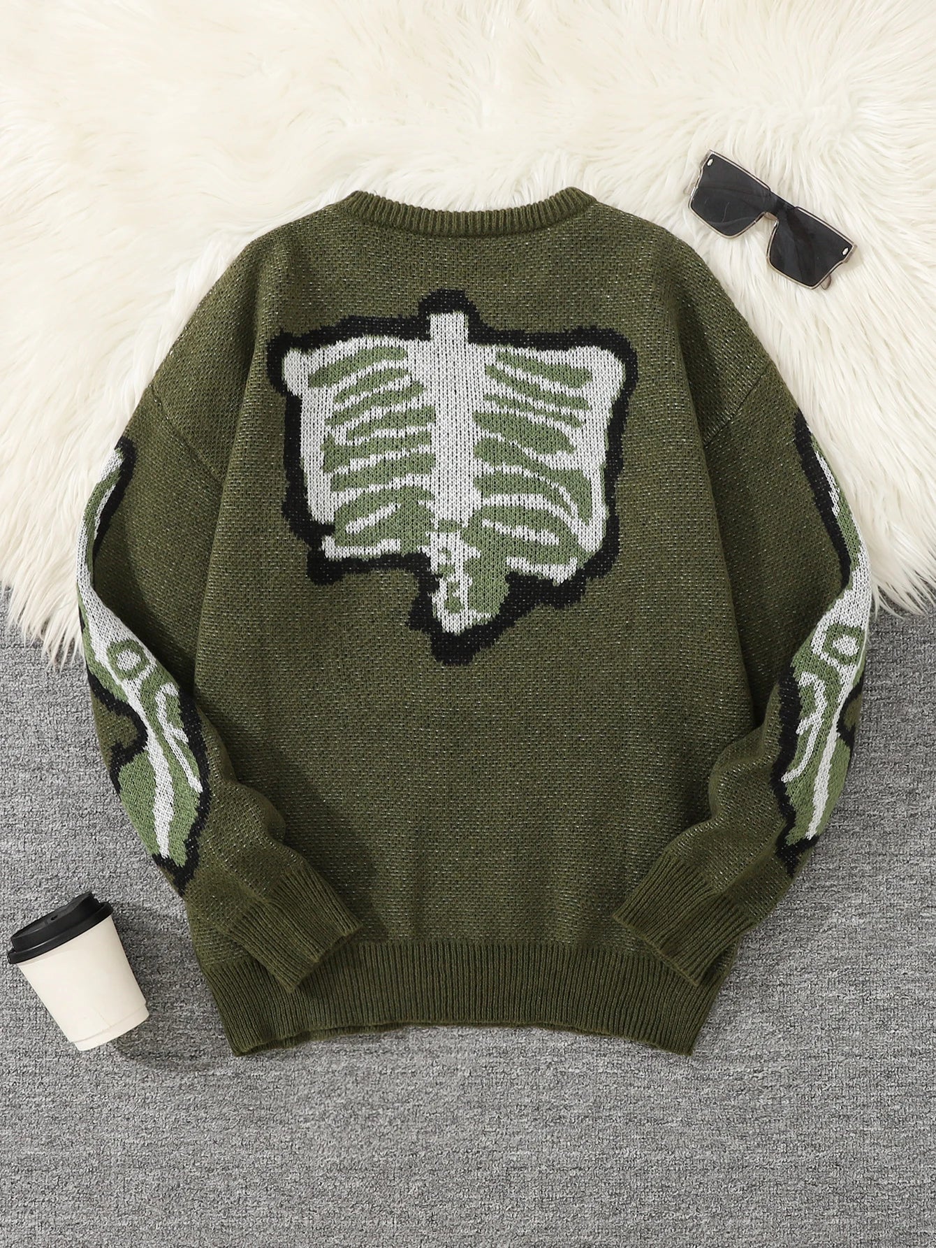 New Popular Spring and Autumn Bone-Shaped Butterfly Jacquard Pattern Pullover Sweater Casual Round Neck Contrast Color Knitted m