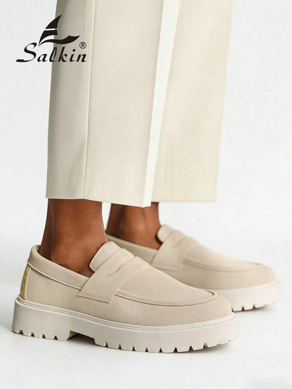 New Designer Casual Shoes Men's Slip On Loafers Preppy Comfortable Business Commute Outdoor Men Sneakers Suede Leather Shoes