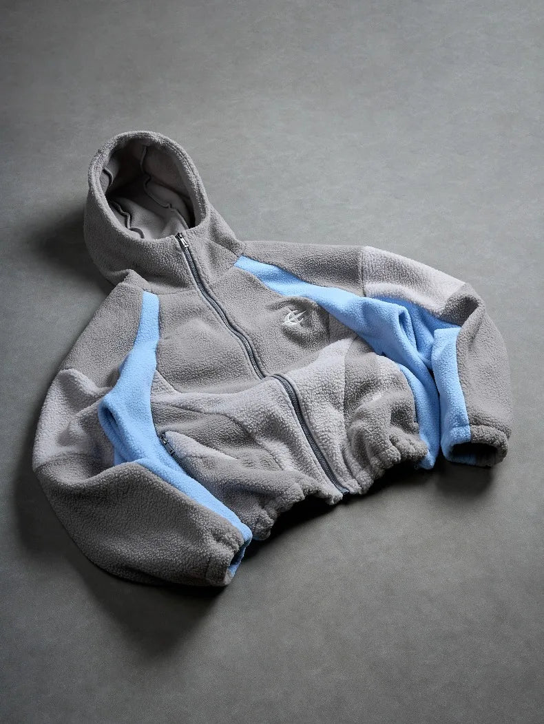 Men's Fleece Patchwork Streetwear Hoodie Jacket