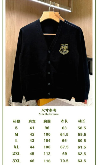 Autumn Long Sleeve Knitted Men Cardigans Embroidered V-neck Buttun Closure Sweaters Chic Casual Outwear
