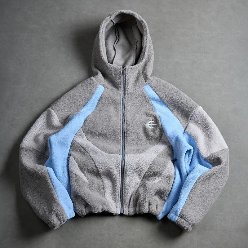 Men's Fleece Patchwork Streetwear Hoodie Jacket