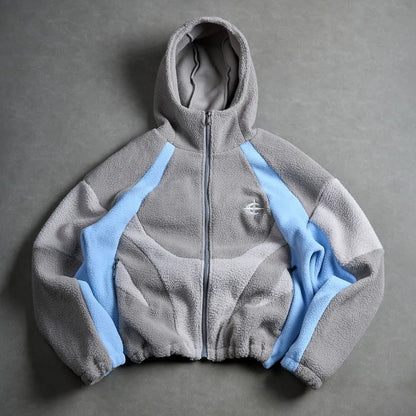 Men's Fleece Patchwork Streetwear Hoodie Jacket
