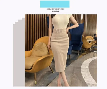 Korean Autumn Dress New Style Stylish and Slim and High Waist Belt and Hip Skirt Korean Versatile Skirt Trendy