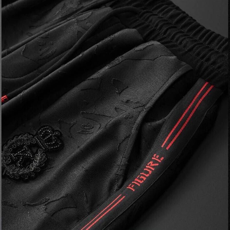 Minglu Jacquard Summer Men's Sets Round Collar Short Sleeve Male T-shirts Luxury Elastic Waist Pants Sport Casual Man Tracksuit