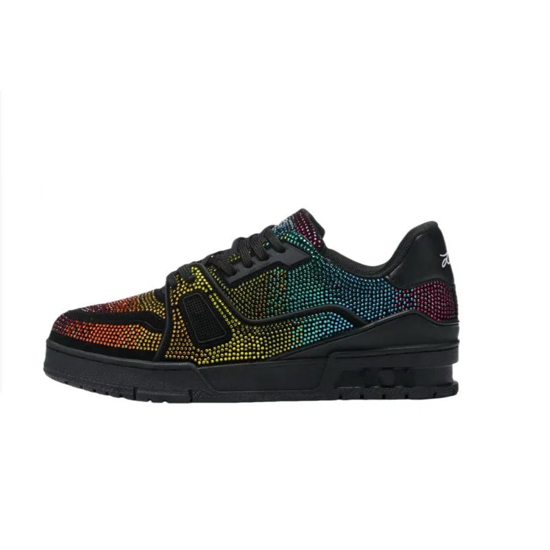 Fashionable Low-Top Unisex Trainer Shoes with Diamond Print High-Top Version Men's Sport Shoes Breathable Wear-Resistant Rubb...
