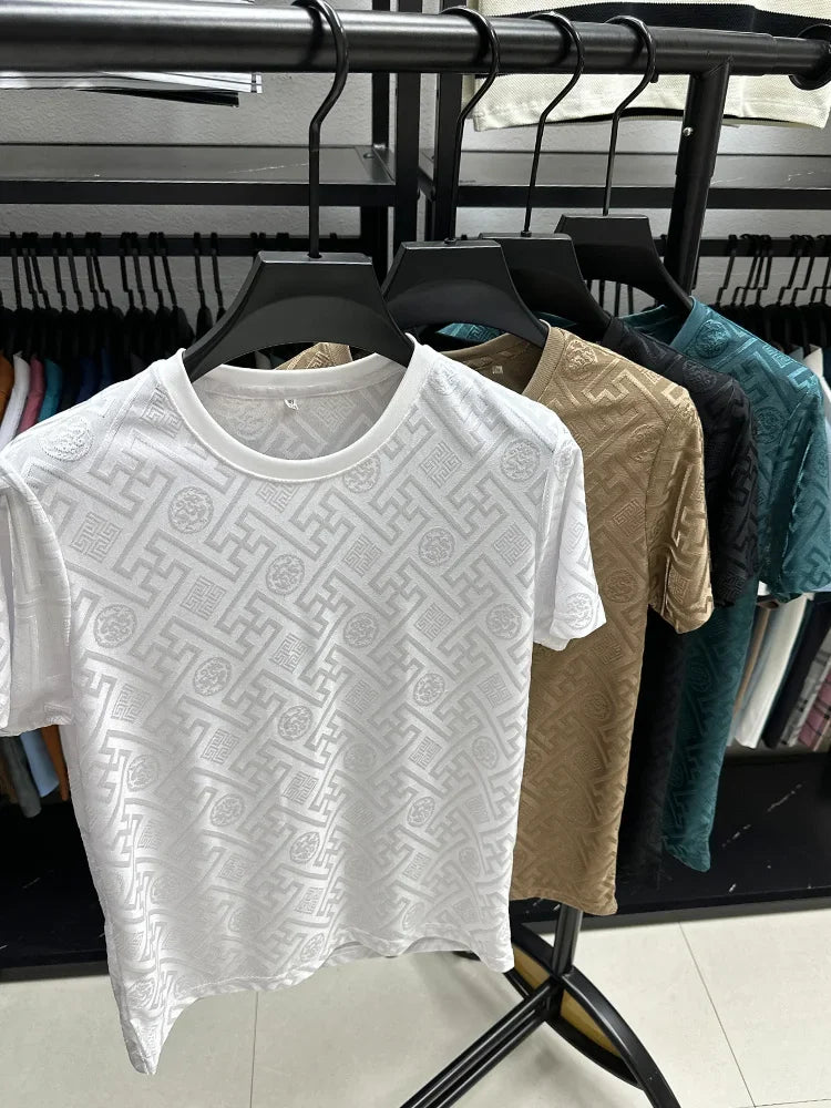 Brand Ice Silk Breathable Short Sleeve Men's O-neck Fashion Designer 2025 Summer Cool and Comfortable T-shirt Men's Wear