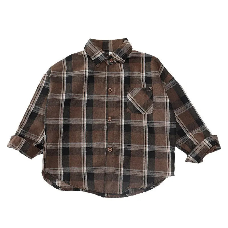 1PCS Autumn Blouses & Shirts New Spring Boy Shirt Plaid Long-sleeved Children's Fashion Tops Boys Handsome Spring Jacket Shirt