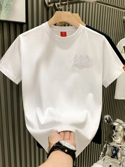 Male Tees Shirts Skinny Embroidery Lion New In Party Y2k Original Tops Hot Basic Korean Popular Clothes Cool Cheap Men's T-shirt