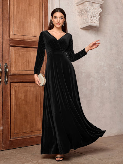 2024 Maxi Dress Lady Solid A-Line Cocktail Prom Long Luxury Elegant Wine Red Soft Velvet Evening Party Wedding Dresses for Women