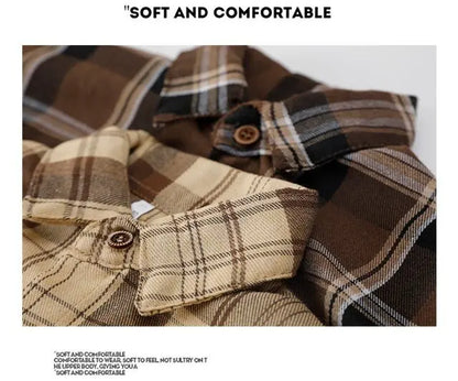 1PCS Autumn Blouses & Shirts New Spring Boy Shirt Plaid Long-sleeved Children's Fashion Tops Boys Handsome Spring Jacket Shirt