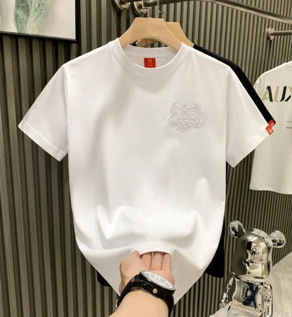 Male Tees Shirts Skinny Embroidery Lion New In Party Y2k Original Tops Hot Basic Korean Popular Clothes Cool Cheap Men's T-shirt