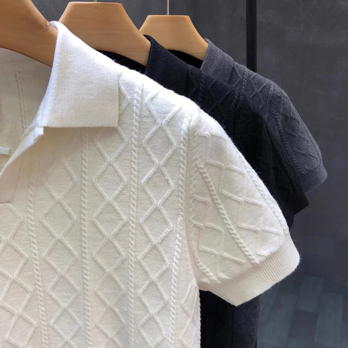 Polo Style Sweaters for Men Summer New Slim Fit Short Sleeve Business Casual T-shirts Male Solid Turn Down Collar Knitwear Tops