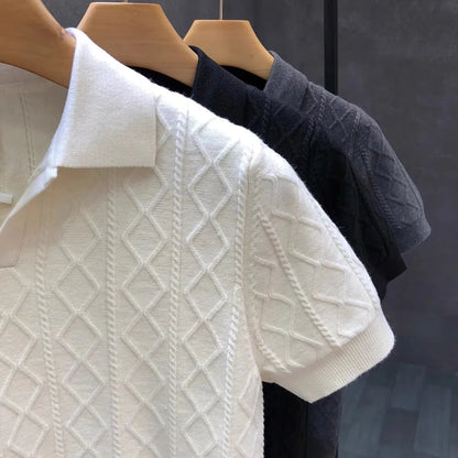 Polo Style Sweaters for Men Summer New Slim Fit Short Sleeve Business Casual T-shirts Male Solid Turn Down Collar Knitwear Tops