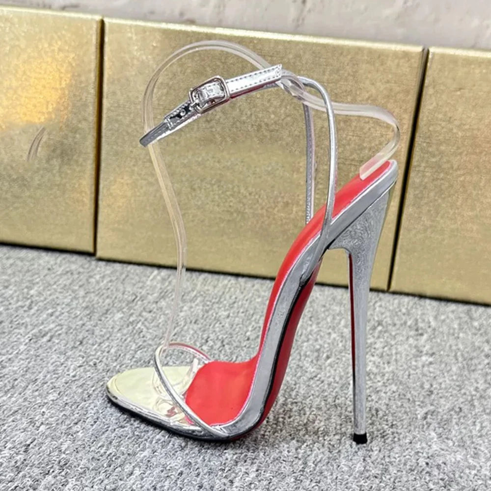 2026 NEW Chic Summer 14cm 16cm Ultra High Heels Buckle Sandal Woman Shiny Silver Ankle Strap PumpsStripper Show Unisex Shoes