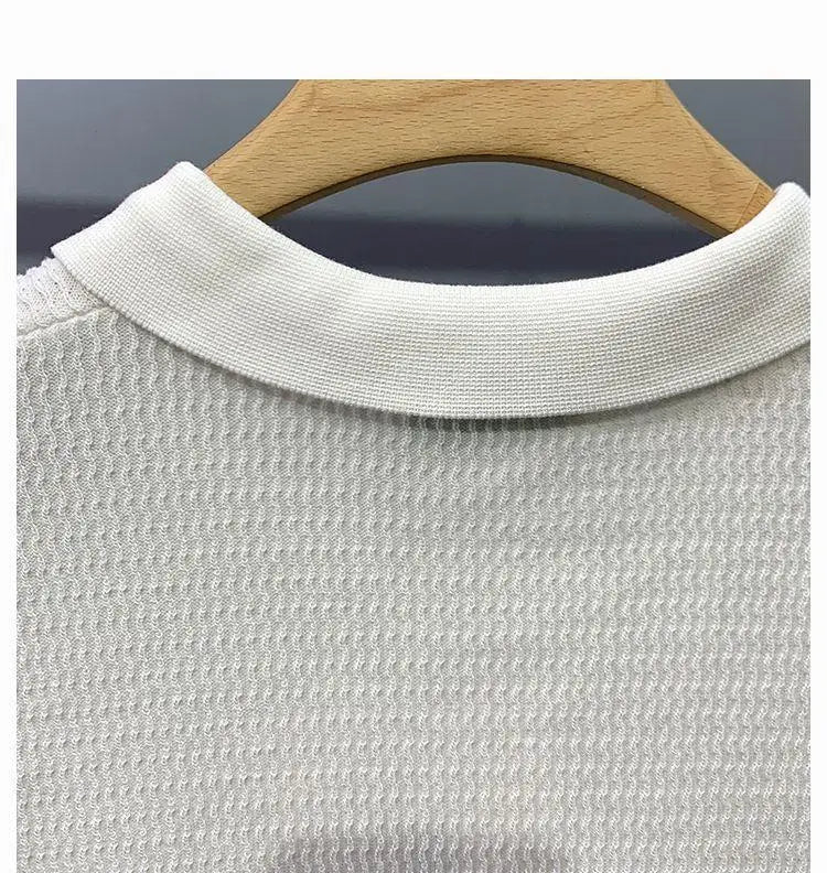 Ice Silk Slim Fit Short Sleeve V-Neck Polo Shirt Men's Knitted Summer New Style Breathable Machine Washable Casual T-Shirt