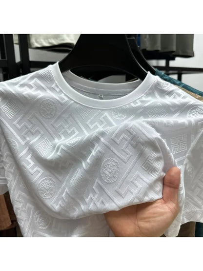 Brand Ice Silk Breathable Short Sleeve Men's O-neck Fashion Designer 2025 Summer Cool and Comfortable T-shirt Men's Wear