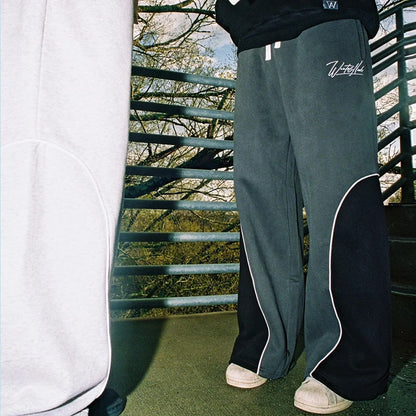 Trendy Letter Embroidery Patchwork Sweatpants Elastic American Sports for Men And Women