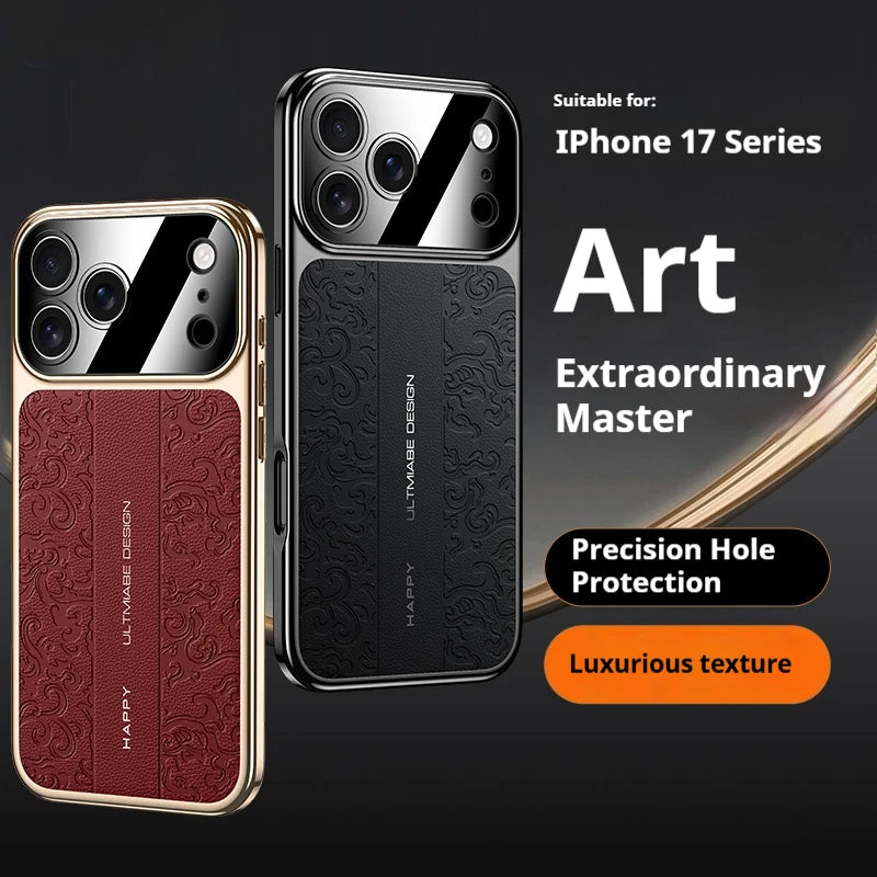 Luxurious Leather Back Electroplated Soft TPU Cover Case For iPhone 17 pro Max Air iPhone 16 15 14 ProMax